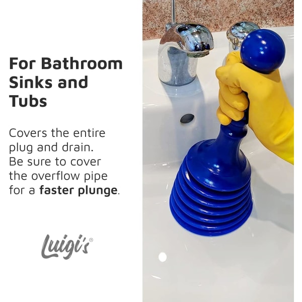 Pesuallas ja viemärin mäntä kylpyhuoneisiin, keittiöihin, pesualtaisiin, kylpyihin ja suihkuihin. Pieni ja tehokas, kaupallinen tyyli "Plumbers Plunger" suurilla palkeilla Blue  Small Drain Plunger