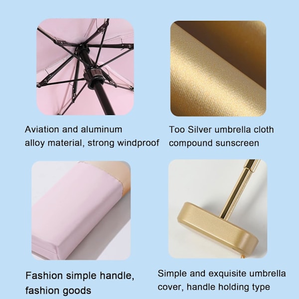 Foldbar Rejse Paraply, 6 Ribber Mini Paraply Kompakt Bærbar Vindtæt Paraply med Opbevaringspose Mini Rejse Paraply Foldbar Solparaply Vindtæt Pink