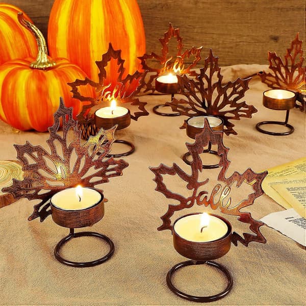 Sett med 6 Maple Leaf Telysholdere Metall Thanksgiving Bordpynt