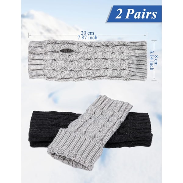 2 Paria Puolivarpaisia ​​Hanskia, Naisten Pulssi lämmittimet, Talvi Neulotuhanskat, Lämmin Lyhyt Puoli Käsi Lämmittimet, Unisex Yksi Koko Black and Grey