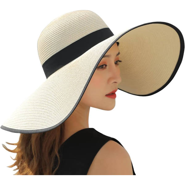 Kvinde Sammenfoldelig Floppy Bredskygget Solhat Sommer Strandhat UV UPF 50+ 03Style Beige