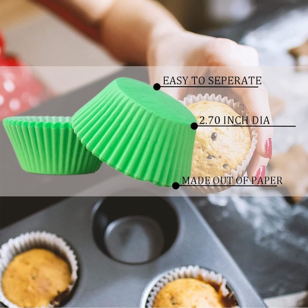 en Pienet paperikakkuvuoat Leivontakuppit, Rasvankestävät kakkuvuoat leivontaan, Mini Muffin Wrappers Cases Muffin Cups Cupcake Liner Bulk, Paperileivonta Green