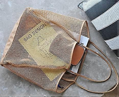 Strandveske i netting for kvinner, skulderveske