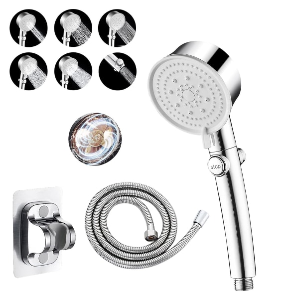 Högtrycksduschmunstycke Duschmunstycken Med Slang Silver Multifunktionell Praktisk Enknappsstopp Spraymunstycke För Badrum（silver）