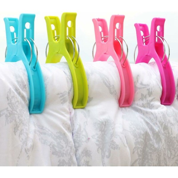 Store clips, til håndklæder, liggestole og strandstole, i forskellige lyse farver, lavet af plastik, luksusudgave med ekstra stærke metalfjedre, sæt med