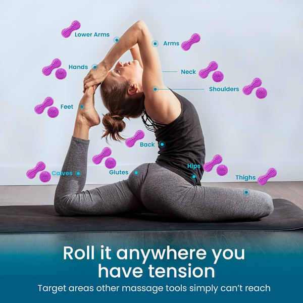 Hård spikig massageboll rullset - Perfekt för plantar fasciit, triggerpunkter, djupvävnad, myofascial release - Designad för att lindra stress Set of 2 (Purple)
