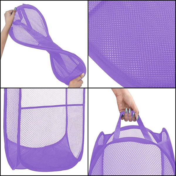 Laundry Baskets Pop Up Mesh Laundry Bag, Foldable Laundry Hamper with Durable Handles & Side Pocket (3-Pack)