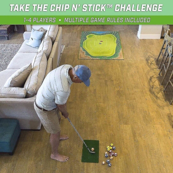 1 setti Chip Stick Golf -pelimatto, jossa 16 grippigolfpalloa ja 1 chippimatto