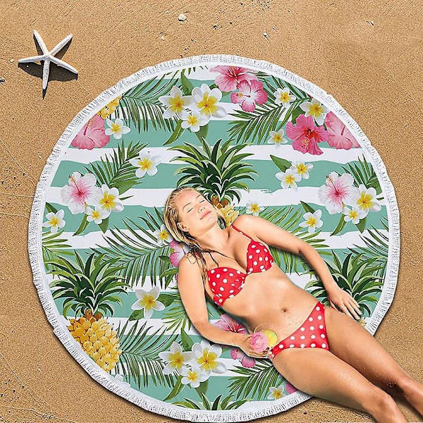 Rundt Strandhåndkle Yogamat Mandala Sengeteppe Sjal Tapestry Reise Strand Ananas Mønster 1