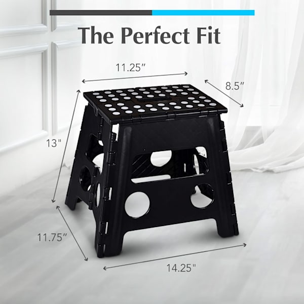 Sammenleggbar trinnkrakk, 13 tommer - Den lette trinnkrakken er robust nok til å støtte voksne og trygg nok for barn. Åpnes enkelt med ett kast. Grå Black 13Inch