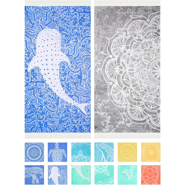2-pack turkiska bomullsstrandhanddukar, lätta, absorberande, snabbtorkande badlakan, extra stora, sandfria strandhanddukar, strandtillbehör 2 Pack Whale Mandala