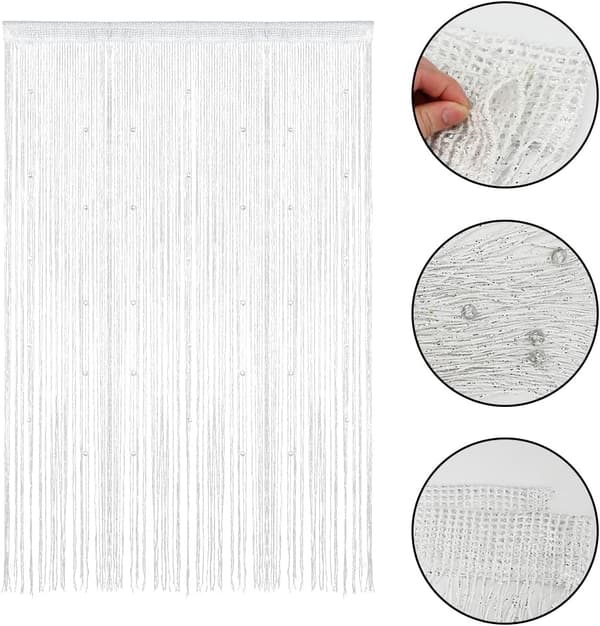 Thread Curtain Panel, Glitter Door Wall Window Doorways Panel Fly Screen Fringe Room Divider Blinds, Tassel Ribbon