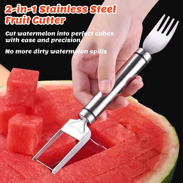 2 PCS 2-in-1 Stainless Steel Fruit Slicer, Melon Scoop, Dual Head Watermelon Tool Quick Cutting Tool for Kitchen