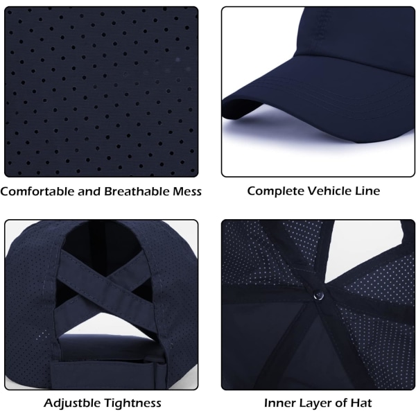 Naisten baseball-lippis - Poninhäntä aurinkolippalakki Nopeasti kuivuva juoksulippis Naisten golflippikset Criss Cross Säädettävä Trucker-lippikset Naisille Tytöille DeepBlue One Size