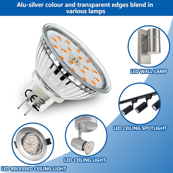 10x 5W GU5.3 LED-pære, MR16 LED-pære Varm hvid 3000K, 450lm Lys stærk energibesparende pære Eqv.45W Halogen 12V Bi-Pin LED-spotpære Warm White 10 Count (Pack of 1)