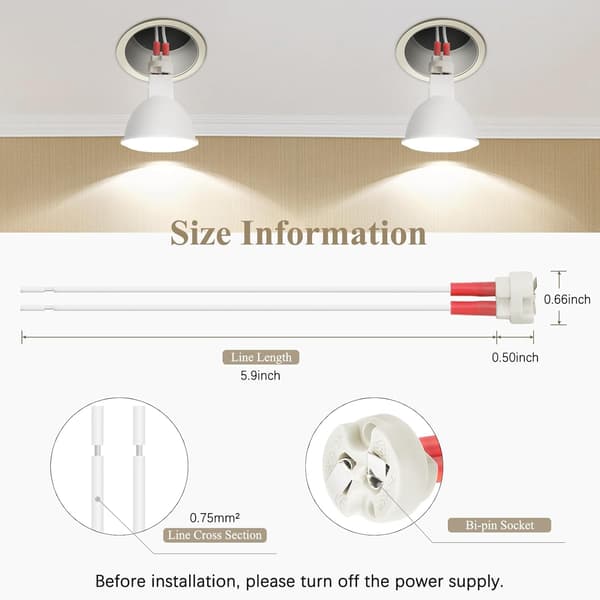 MR16 GU5.3/G4 Socket, Double Pin Base, Compatible with 12V Halogen/LED Bulbs, Ceramic Socket, 12-Pack.