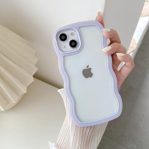Compatible with iPhone 13 Case/iPhone 14 Case, Cute Wavy Frame Clear Case, Transparent Soft Silicone - Purple