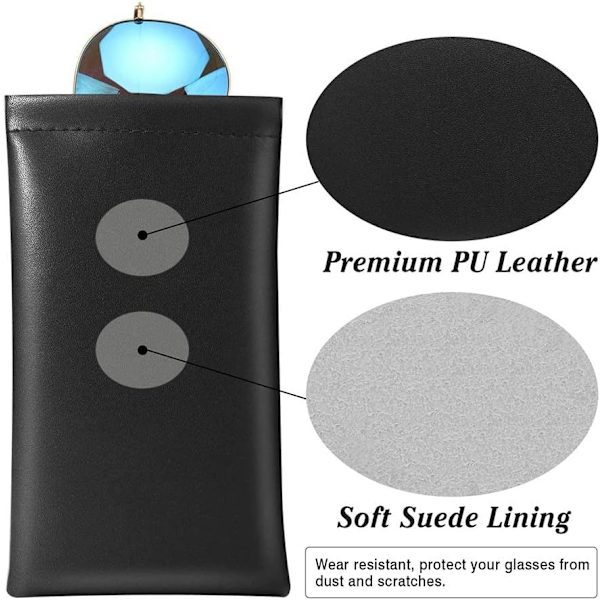 yyds F Glasögonfodral Mjukt, PU Läder Solglasögon Läsglasögon Påse Glasögonväska för Kvinnor Män Black Glasses Pouch