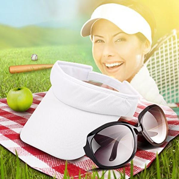 Farger Solskjermer for Kvinner og Damer, Lang Topp Tykkere Svettebånd Justerbar Hett for Golf Sykling Fiske Tennis Løping Jogging og Andre Spor White/ 2Pack