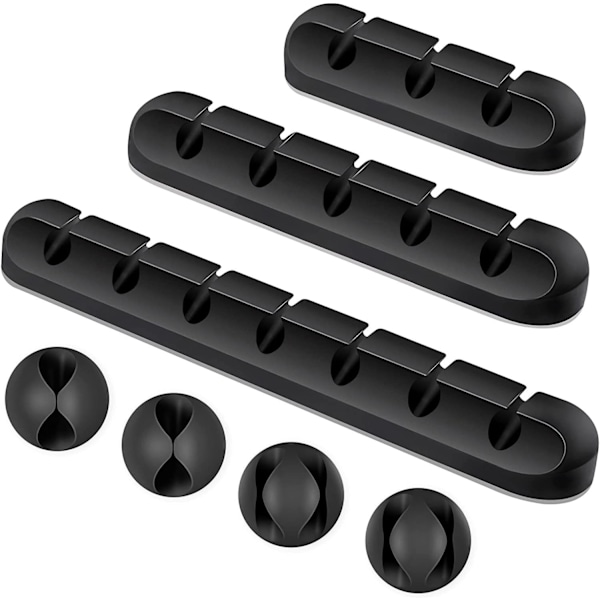 753 Kabelklemmer, 3-pakning Kabelhåndtering Ledningsorganisator Klemmer, Selvklebende, for USB-ladekabel, Strømkabel, Musekabel (Svart) black 753