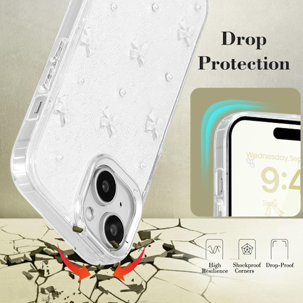 Case for iPhone 14 Plus, Bling Glitter 3D Bow Phone Case Cute Glittery Crystal Clear Bow Slim Soft Durable Protective Case Whit