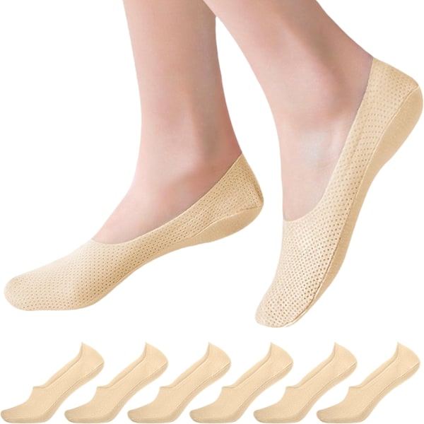 Usynlige Sokker til Kvinder - Åndbare Mesh Anti-Slip Usynlige Sokker Is Silke Lav Snit Liner Ankel Korte Sokker til Damer Træningssko Loafers Sneakers Bådsko 6Beige