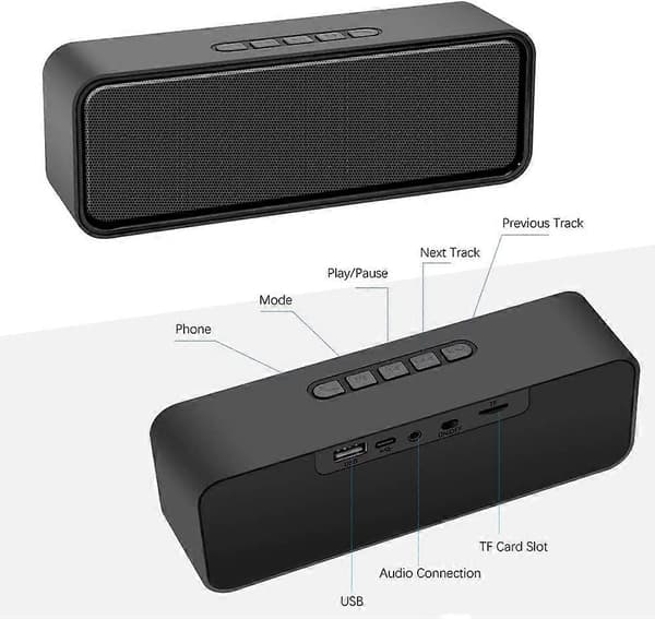Bærbar trådløs højttaler, Bluetooth 5.0 højttaler (Sort)
