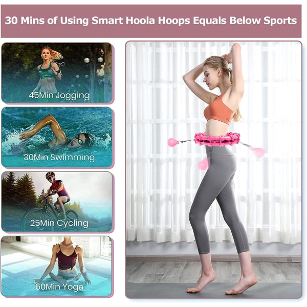 mart Hula Ring Hoops, Vægt Hula Hoop Med Auto-Spinning Med slide switch, Aftagelige Knuder Størrelse Justerbar Smart Hoola Hoop med 360 Auto Rot Pink 27 Knots