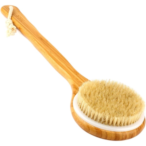 H&S Body Brush Back Scrubber - Langt skaft Badebrusebørste - Naturlige børster Tør hud Eksfolierende Cellulite Børste Bambus Træ - Ryg Scrubber Brus Brown
