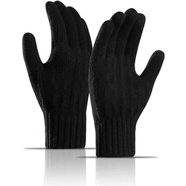 Unisex Vintervarma Stickade Vantar, Tjocka Fleece Elastiska Manschetter Smartphone Vantar Ullvantar Lämpliga för Vinter utomhussporter Black
