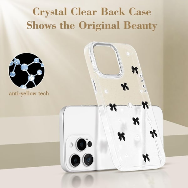 Case for iPhone 14 Pro, Bling Glitter 3D Bow Phone Case Cute Glittery Crystal Clear Bow Slim Soft Durable Protective Cover Black