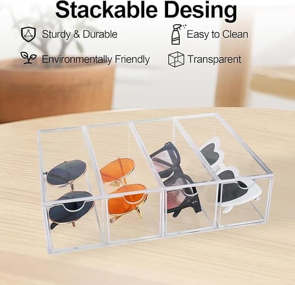 Eyewear Storage Box with 4 Acrylic Eyewear Organizer Drawers