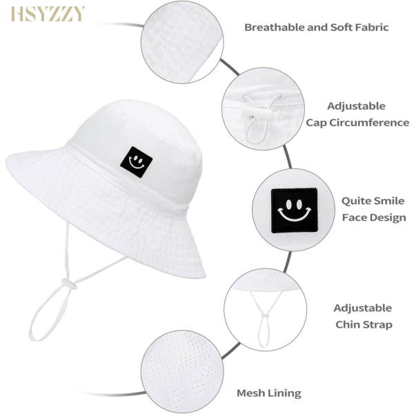 Baby Solhat Smil Ansigt Toddler UPF 50+ Solbeskyttende Spand Hat Nice Strandhat til Baby Pige dreng Justerbar Kasket White 24 Years