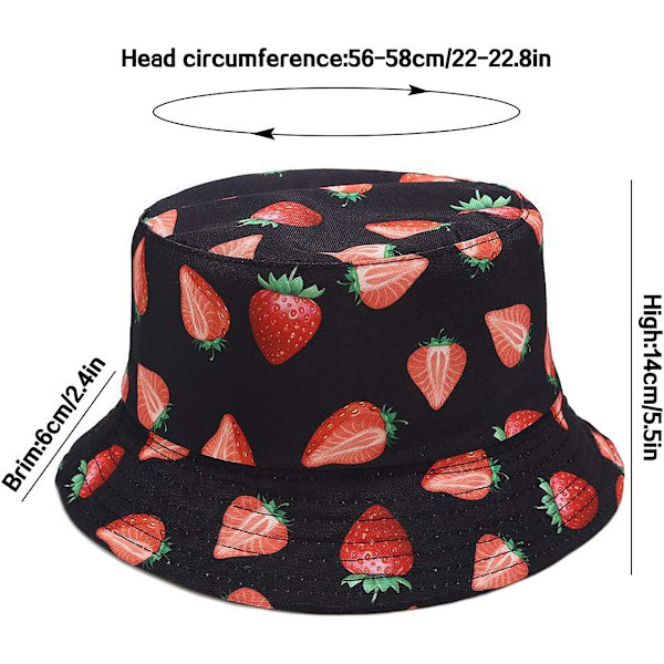 Söpö ämpärihattu rannan kalastajanhatut naisille, kääntyvä kaksinkertainen kulutus Strawberry