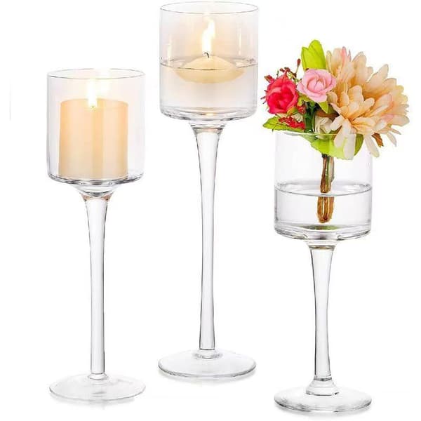 Sett med 3 elegante telysholdere i glass, bryllupsbordpynt