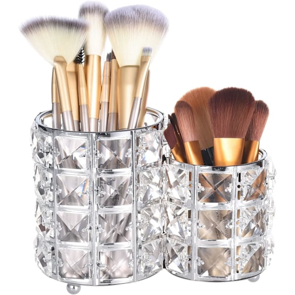 Krystal Makeup Penselholder Sølv Makeup Pensel Organizer Pen Blyant Holder Opbevaring Øjenbryn Kosmetik Værktøjer Beholder til Kommode Badeværelse Kontor Silver