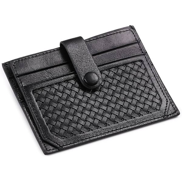 Korthållare i äkta läder, svart bifold plånbok, RFID NFC-blockering med myntficka med täckt knapp för män Black