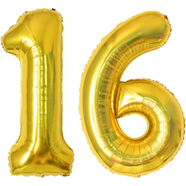 Nummerballonger, fargerike heliumballonger til bursdag, selvblåsbare tallballonger, folieballonger til bursdagsfest, nyttårsdekor Gold #16 Large