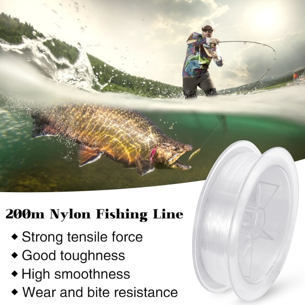 200 M Fiskesnøre, 0,4 mm Nylon Fiskesnøre 6,0 Spole Klar Monofilament Line Usynlig Fiskesnøre til Fiskeri Hængende Håndværk Transparent 0.26mm