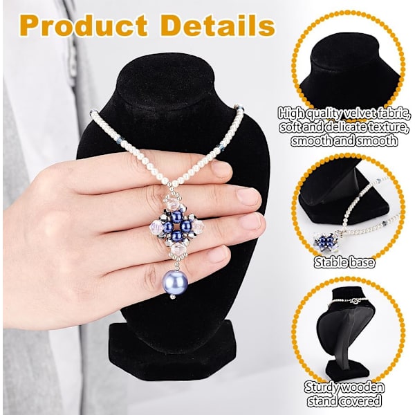 PH PandaHall 2 st 3D Sammets Halsband Display Hängande Kedja Byst Hållare Stativ Liten Smycken Modell Organiserare för Butiker Utställningslayout, 9.4x Black2pcs 9.4x6.2x14.5cm