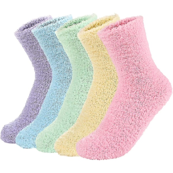 5 par dam supermjuka plyschtofflor vinter fluffiga mikrofiberstrumpor casual