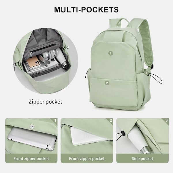 Skolryggsäck för kvinnor, avslappnad reseryggsäck 14 tum laptopryggsäck för tonårsflickor lätt ryggsäck vattentålig skolväska Colleg A2light Green S