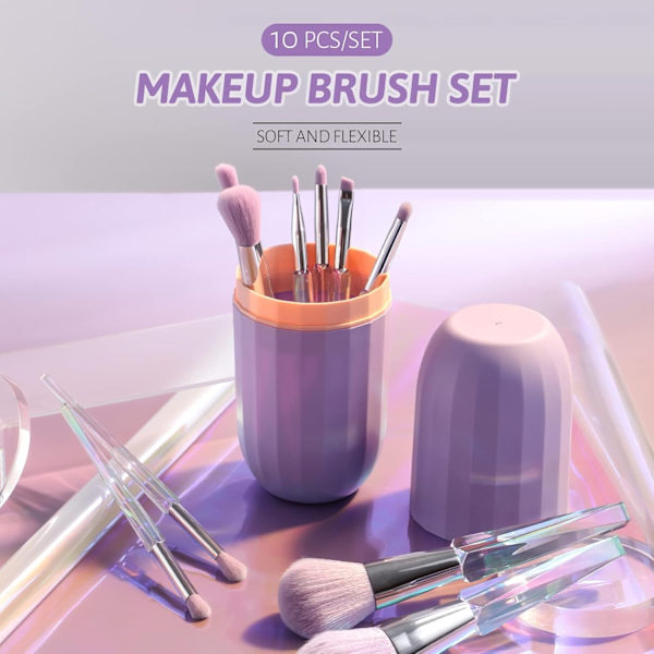 Makeup Brushes 10 pcs Premium Synthetic Bristles Crystal Handle Makeup Set, with Gift Box (Crystal Handle)