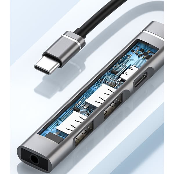 Type-C-dockingstation til 3,5 mm-stik USB2.0 TypeC HUB 4-i-1-splitter USB C-adapter til UDisk-tastatur Grå 0.03 Grå