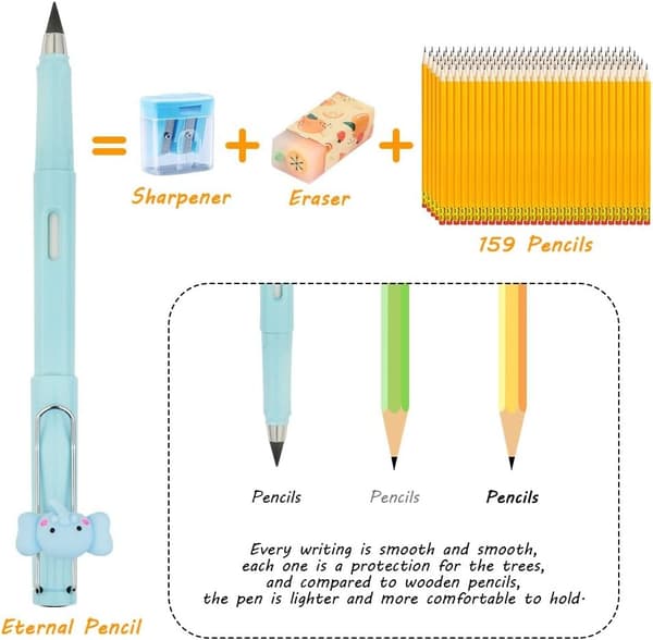 6 Pcs Inkless Pencils, Reusable Eternity Pencil with Replaceable Nib with 6 Replacement Nibs, Portable Infinite Pencil