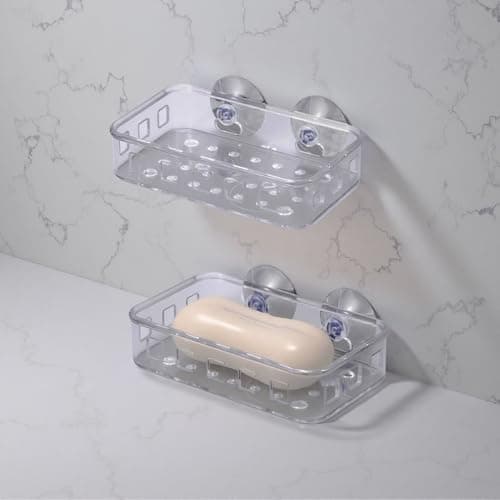 Två tvålkoppar med sugpropp, multifunktionella väggmonterade tvålkoppar i plast med stark lastkapacitet.