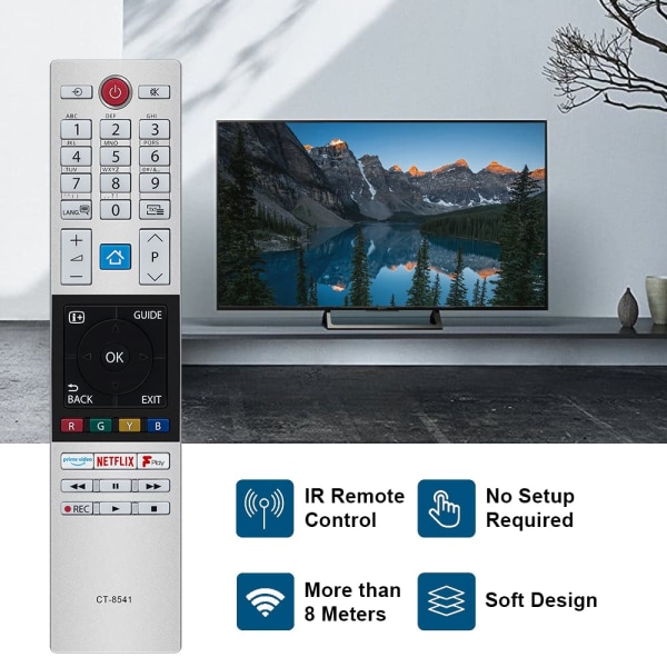 CT-8541 CT8541 30101774 RC42150P Fjernkontroll for Toshiba UHD Frevieww 2018 2019 Klar HD LCD LED med Prime Video Netflix F play Freevieww-knapper