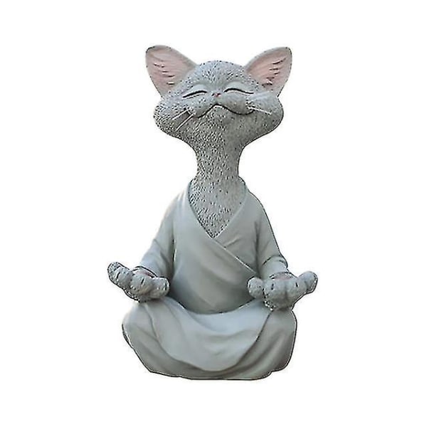 Kreativ svart Buddha Cat Staty Meditation Yoga Cat Hemdekoration (grå)