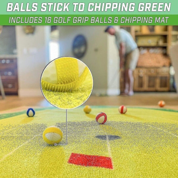 1 setti Chip Stick Golf -pelimatto, jossa 16 grippigolfpalloa ja 1 chippimatto