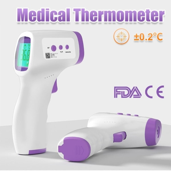 Berøringsfri pandetermometer til baby/barn/voksen, infrarød termometer, digital termometer med følsomme resultater og 32 sæt hukommelsesdata Purple